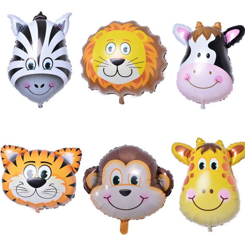 Cartoon Animal Head Foil Balloon Tiger Lion Monkey Zebra Deer Giraffe Cow  Air Balloons Kids Gift Birthday Party Decoration