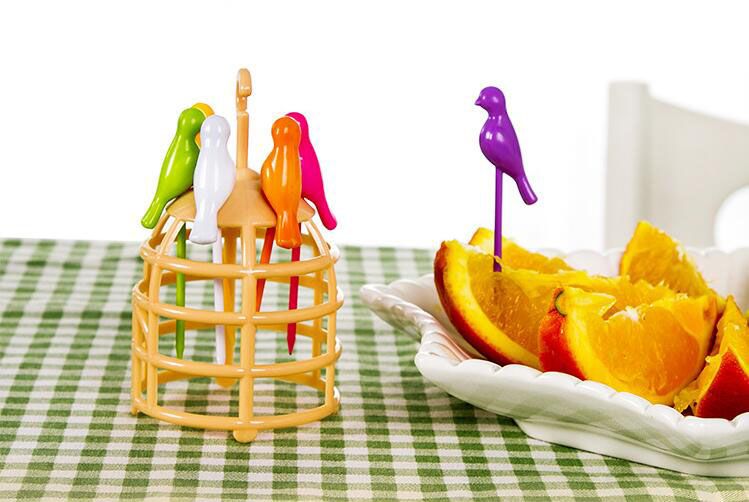 Acheter Oiseau Délicat Avec Forme De Cage à Oiseaux Fourches à Fruits Set Cuisine Création Fourches à Fruits Gâteau Fourchettes à Dessert Décoration