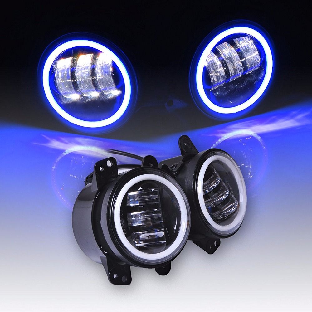 sourcing map 4 Faro Antiniebla Negro Redondo Proyector Led Bulbo 30W 6500K Jk Cj