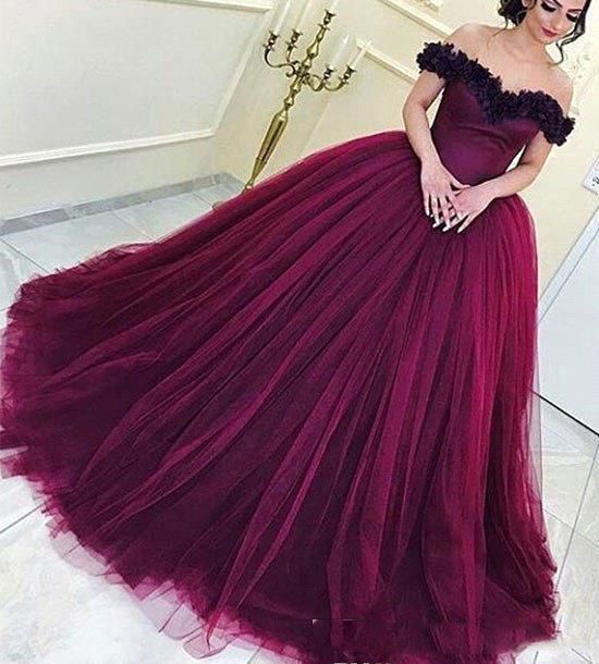 Vino Rojo Quinceañera Vestido Princesa Dubai Off Hombro Sweet 16 edades Largas PR Partido