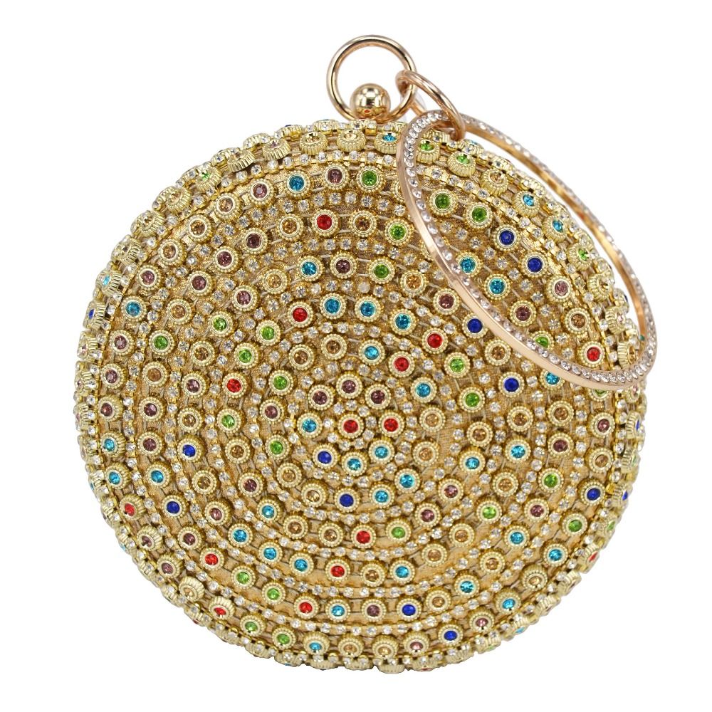 round gold clutch bag
