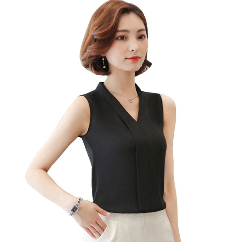 Compre Blusas De Las Mujeres Casual Elegante OL Blusa Blusa Suelta Sin Mangas Trabajo Ropa Feminina Tops Camisas Rosa / Negro A 8,82 € Del Mart01 | DHgate.Com