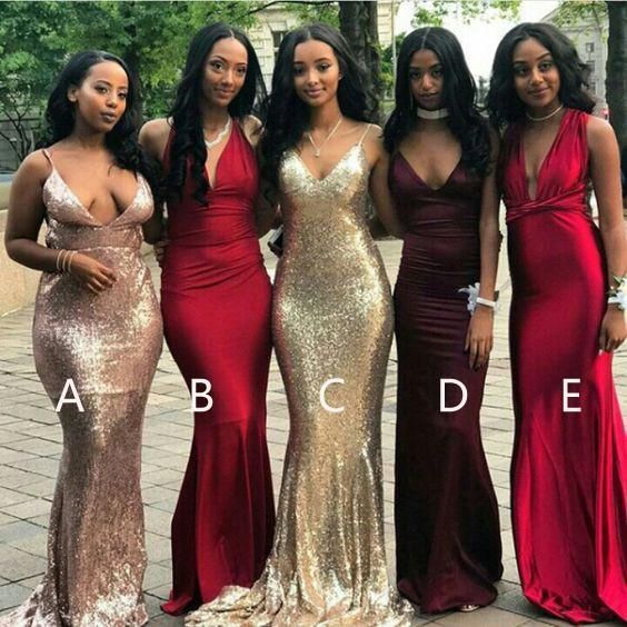 burgundy and gold wedding bridesmaid dresses
