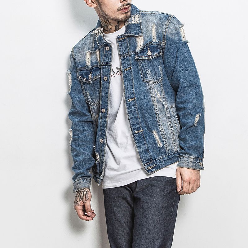 mens denim jacket with rips