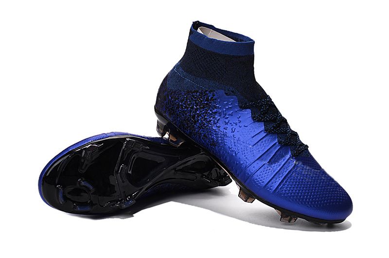 Original Azul CR7 Tacos de fútbol Mercurial Superfly FG Kids Fútbol Zapatos de tobillo alto