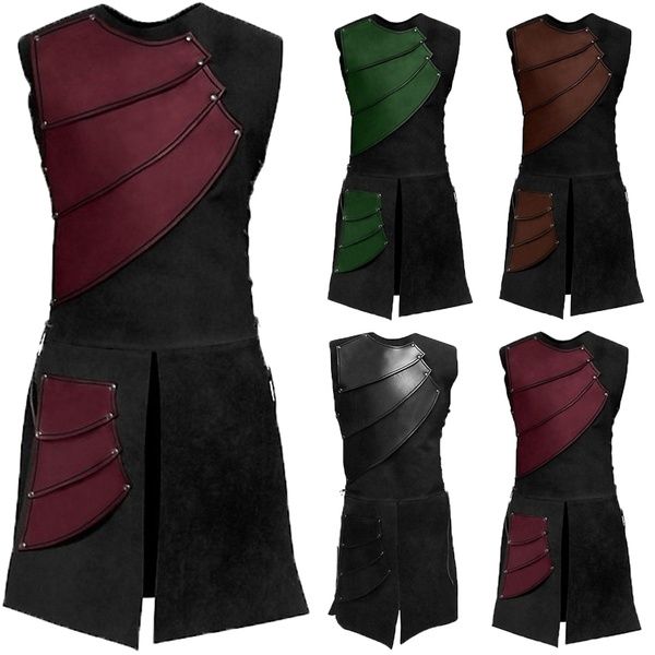 Mens Medieval Shirt Vest Laced Up Pirate Renaissance Landlord Knight Top 