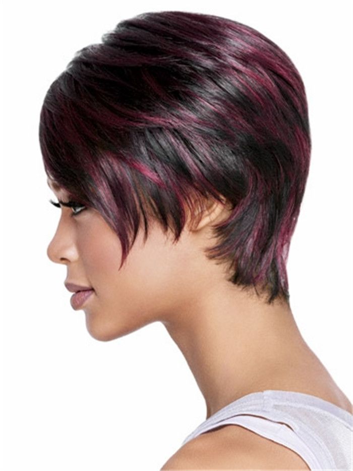 black burgundy mixed color short hair wig with bang Heat resistant fiber  synthetic wig capless fashion wig for women