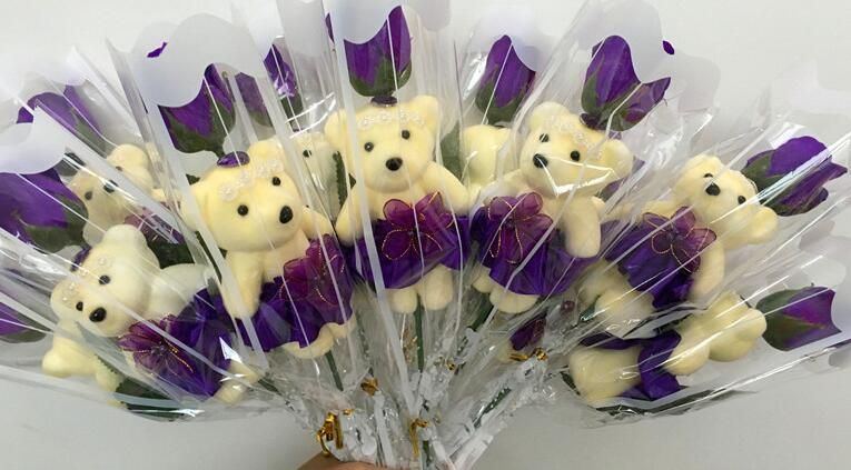 Acheter Ours En Peluche Rose Bouquet De Fleurs De Savon Multicolore Mignon Cadeau Poupée Savon Fleurs Romantiques Pour La Saint Valentin Cadeaux De