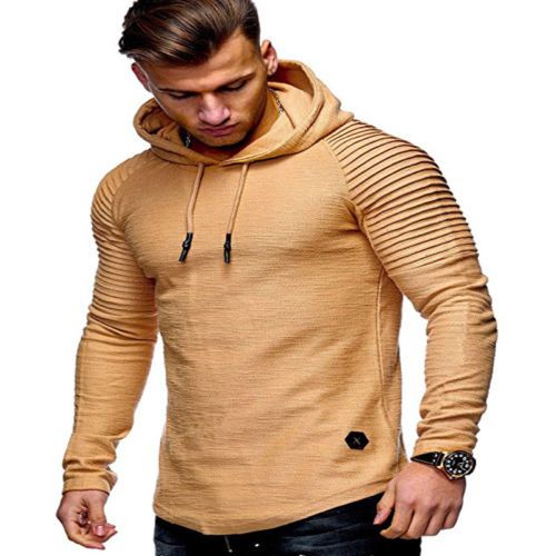solid pleated sleeve hem curved long fleece moletom com capuz