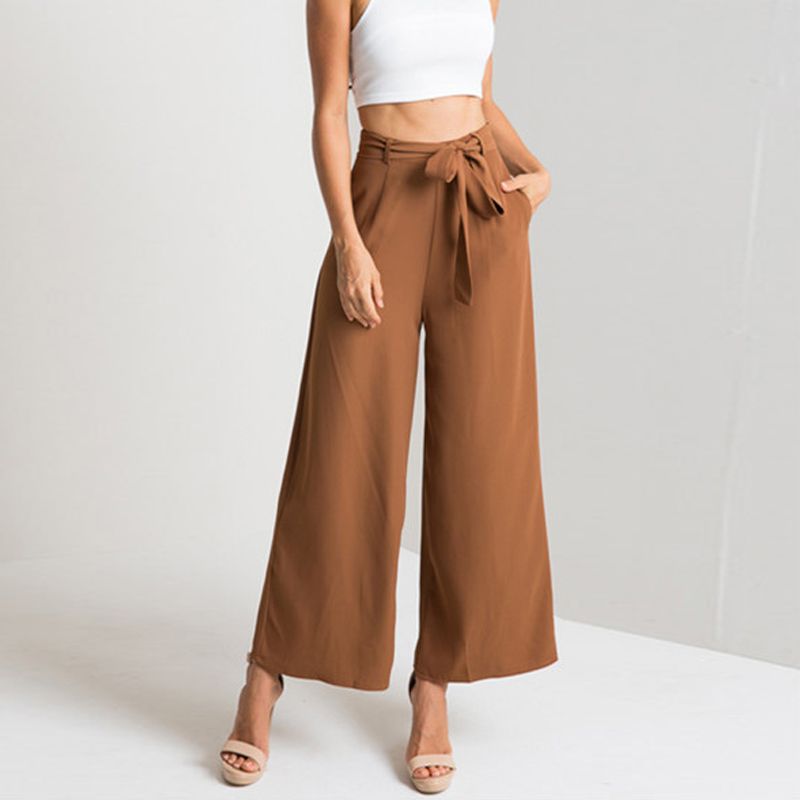 Acquista AKYZO 2017 Moda Donna Pantaloni A Vita Media Casual Pantaloni  Larghi Pantaloni Alla Caviglia Pantaloni Palazzo Fusciacche Fiocchi Neri E  Marroni A 20,78 € Dal Mallten | It.DHgate.Com