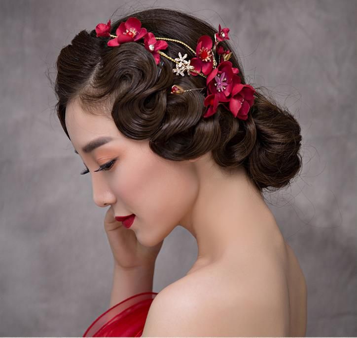 Red Emulation Flower Hairpin Edge Clip Wedding Dress Decorations