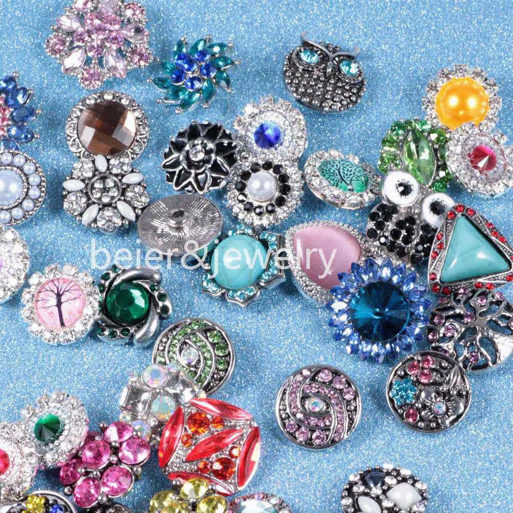 Wholesale Mixed Metal 18mm Snap Button Jewelry DIY Metal Rhinestone Button Snaps Fit Snap Button