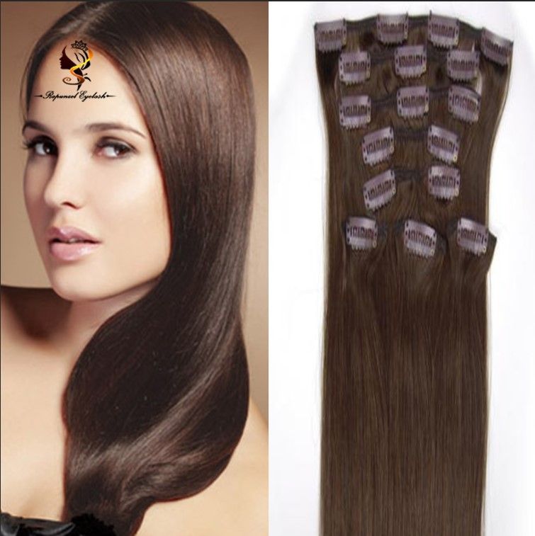 Cuticle Aligned Hair 2 Dark Brown Brazilian Hair Clip On Hair
