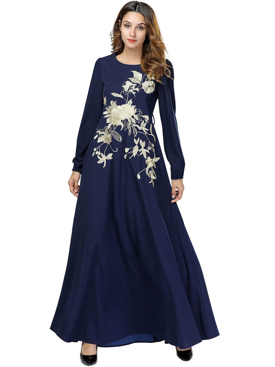 navy and gold maxi dress