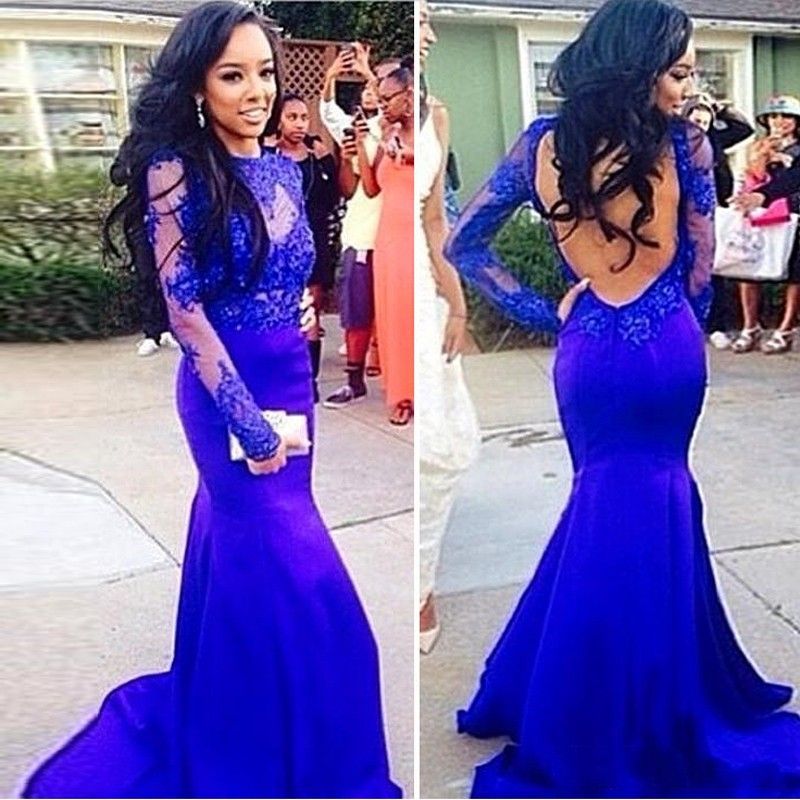 Compre Abend Kleider 2018 Elegantes Vestidos De Fiesta Azul Real Prom  Mujeres Traje De Cola De Sirena Vestidos Largos De Satén Con Apliques Vestido  De Noche A 116,88 € Del Customweddingdress | Es.Dhgate.Com