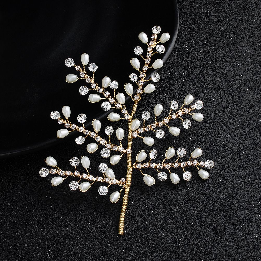 2019 Bride Flower Headdress Pearl Diamond Alloy Leaf Hair Belt