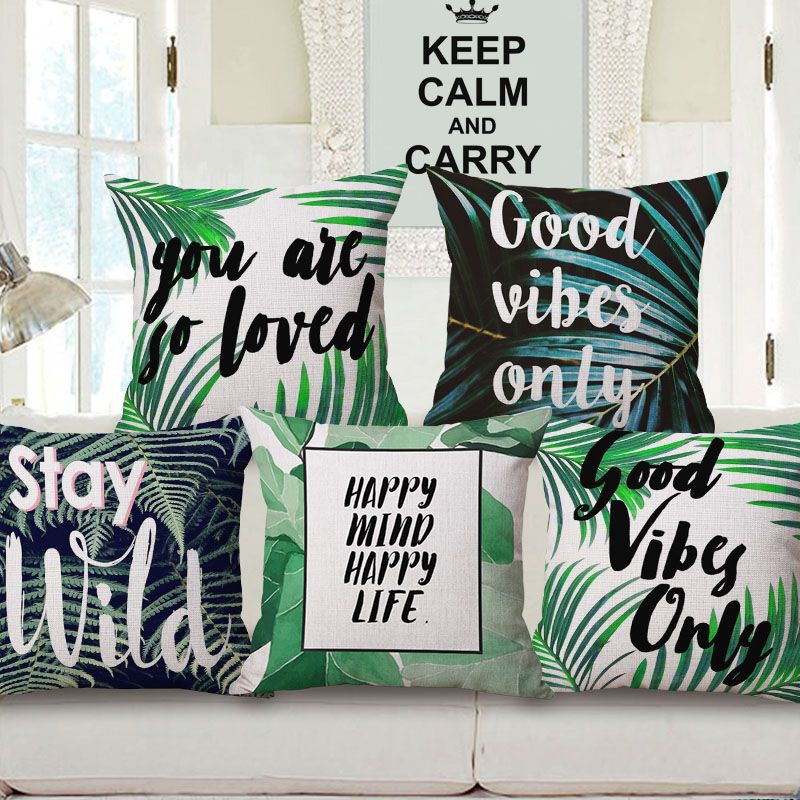 Acheter Pas Cher Nature Plante Theme Housse De Coussin Lettres Anglais Citation Taie Doreiller Pour Chaise Canape Vie Heureuse Almofada 45 Cm Nordique Cojines Du 6 21 Fr Dhgate