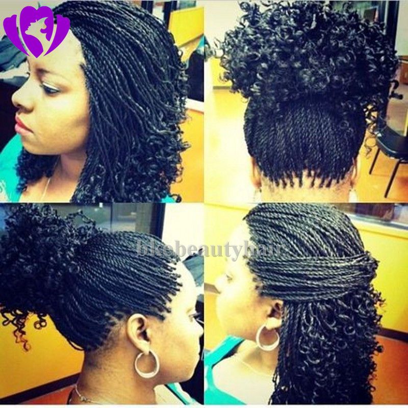 Stock Short Braided Lace Front Wig Natural Black Kinky Twist Tip