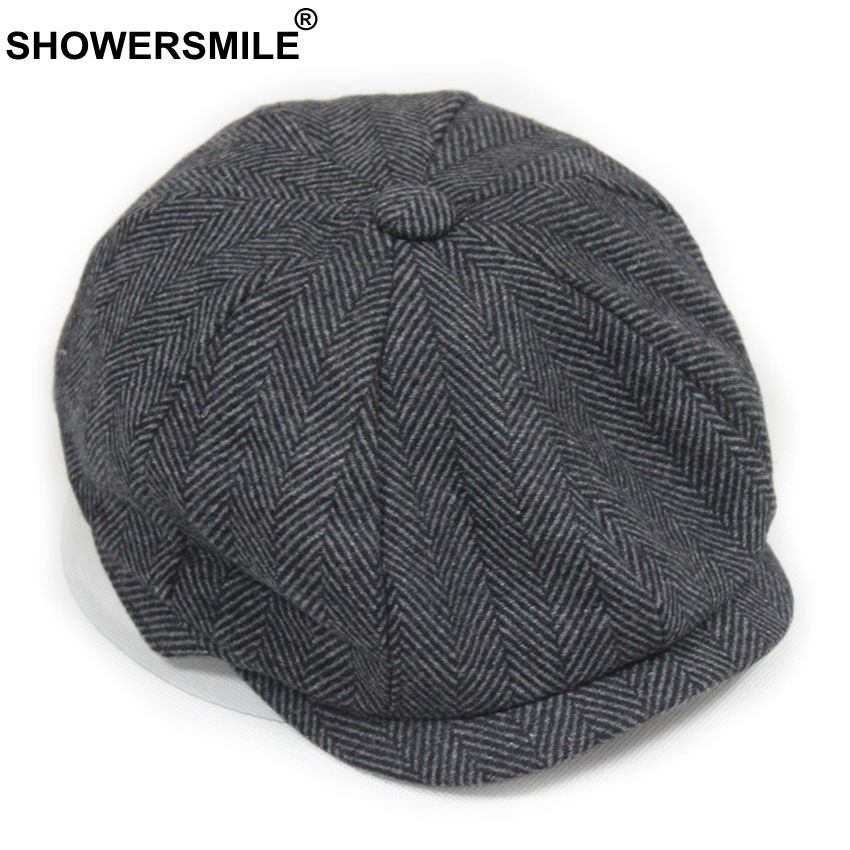 Black Newsboy Caps Men Wool Vintage Caps Male Classic Grey Flat Caps Adjustable Autumn Winter Warm Caps