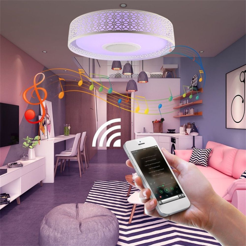 2019 Rgbw Music Led Ceiling Light Dimmable Bluetooth Music Player Colorful Surface Mounted Lamp Timer App Control 85 265v 27 36w From Alluring
