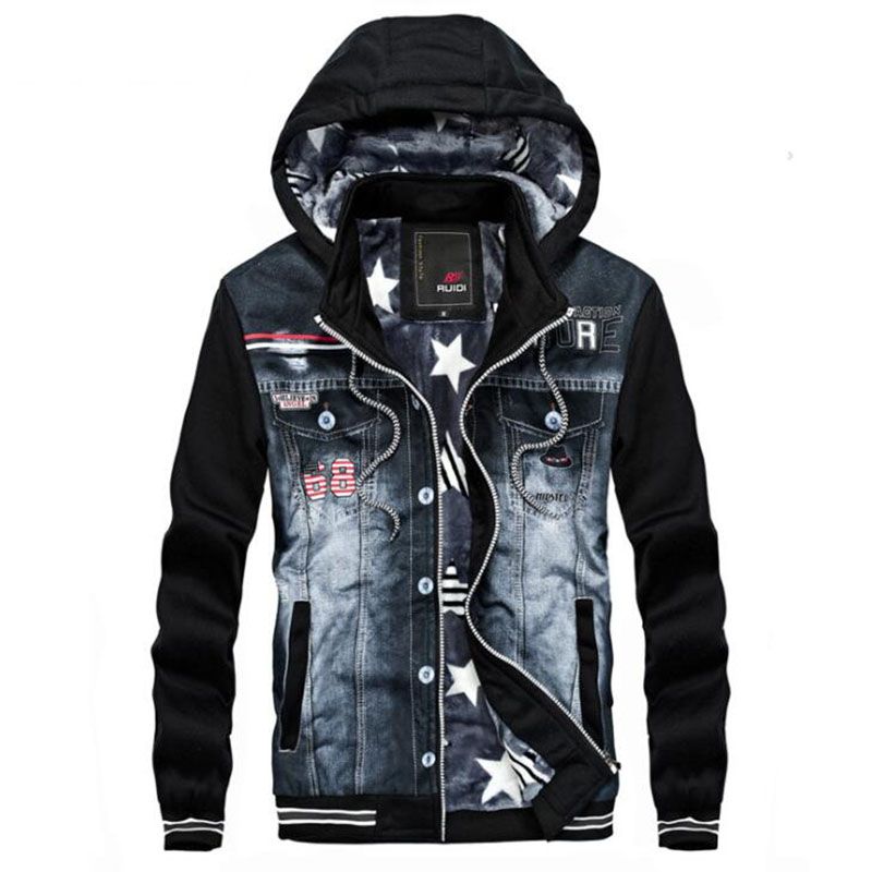 jean jacket with hoodie mens