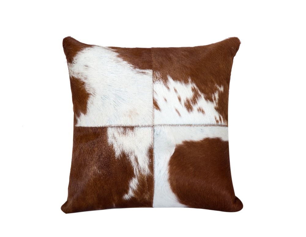 Natural Brown Cowhide Leather Cushion White Pillow 45x45cm