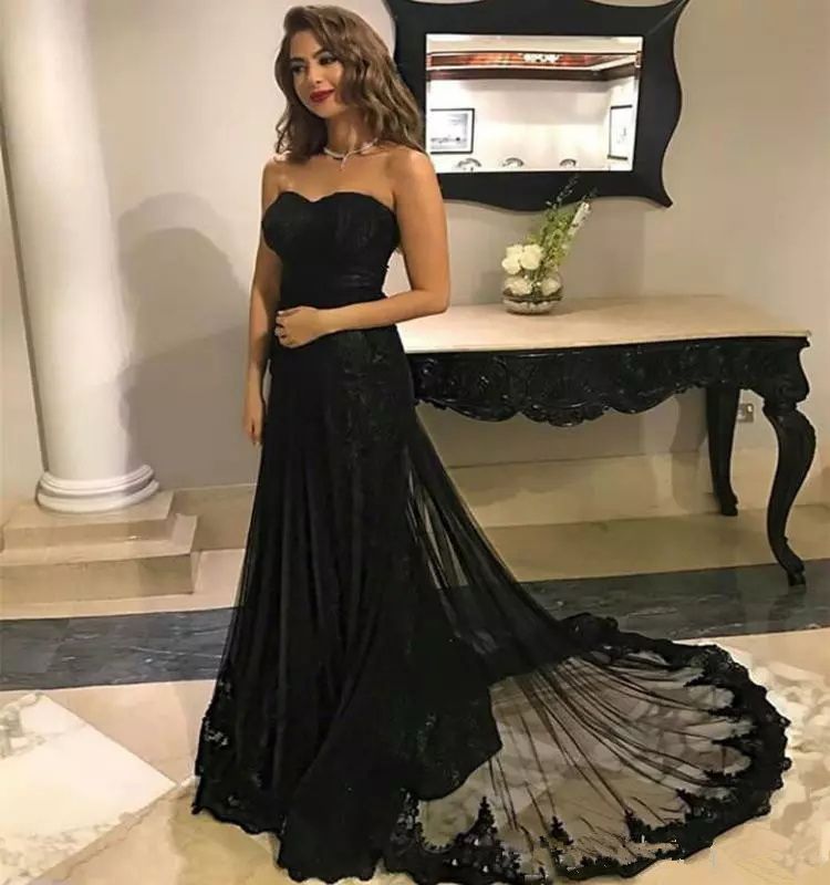 black formal dress with train