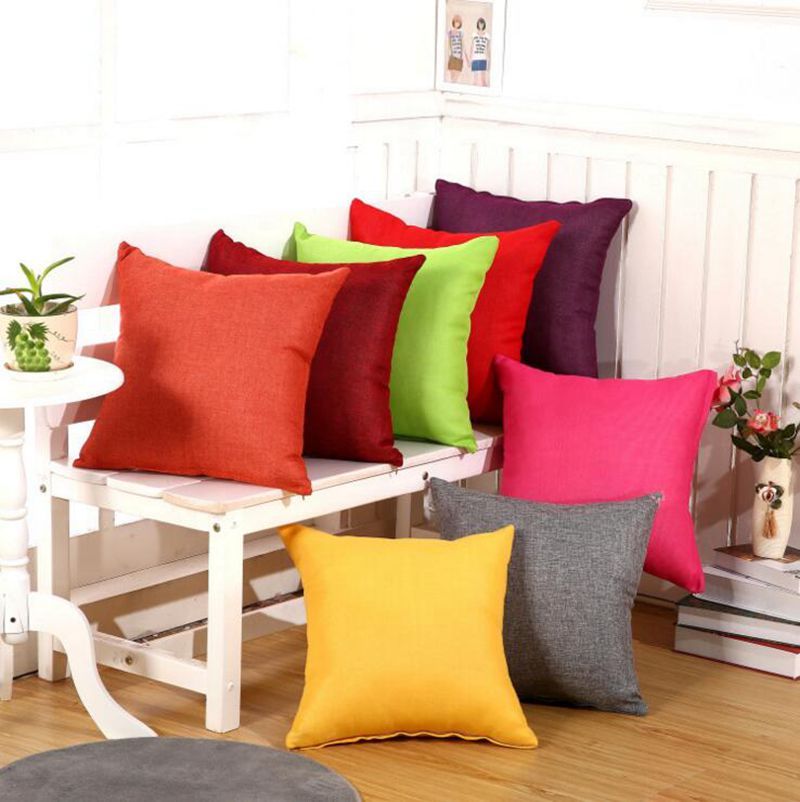 Candy Color Pillow Case Solid Color Linen Throw Pillow Case Square