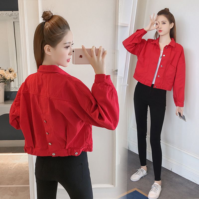 jaqueta vermelha jeans