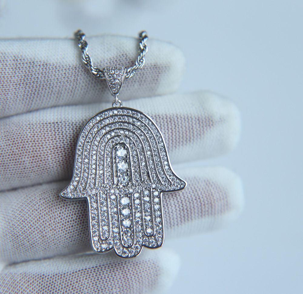 Mens Lucky Hamsa Hand Pendant Necklace 