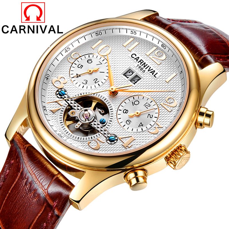 Acquistare Carnival Watch Men Tourbillon Automatico Meccanico Luminoso In  Acciaio Inossidabile Multifunzione Impermeabile Cinturino In Pelle Orologi  Economico | Consegna Veloce E Qualità | It.Dhgate
