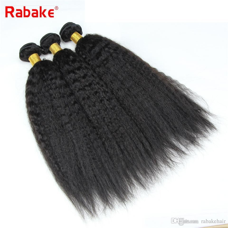 3 Malaysian Kinky Straight Virgin Human Hair Weave Bundles Rabake