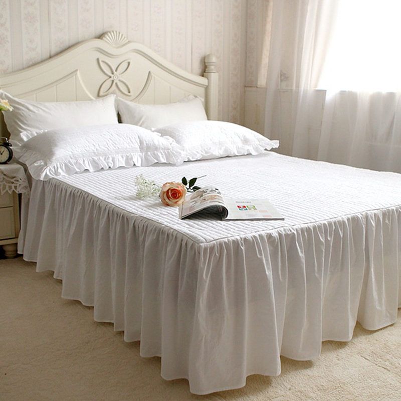 White Quilted Rufflled Bedspread 100 Cotton Bed Skirt Sheet White Quilted Rufflled Bedspread 100 Cotton Bed Skirt Sheet Handmade Bedspreads Twin Skirts Queen Size Wedding Decor