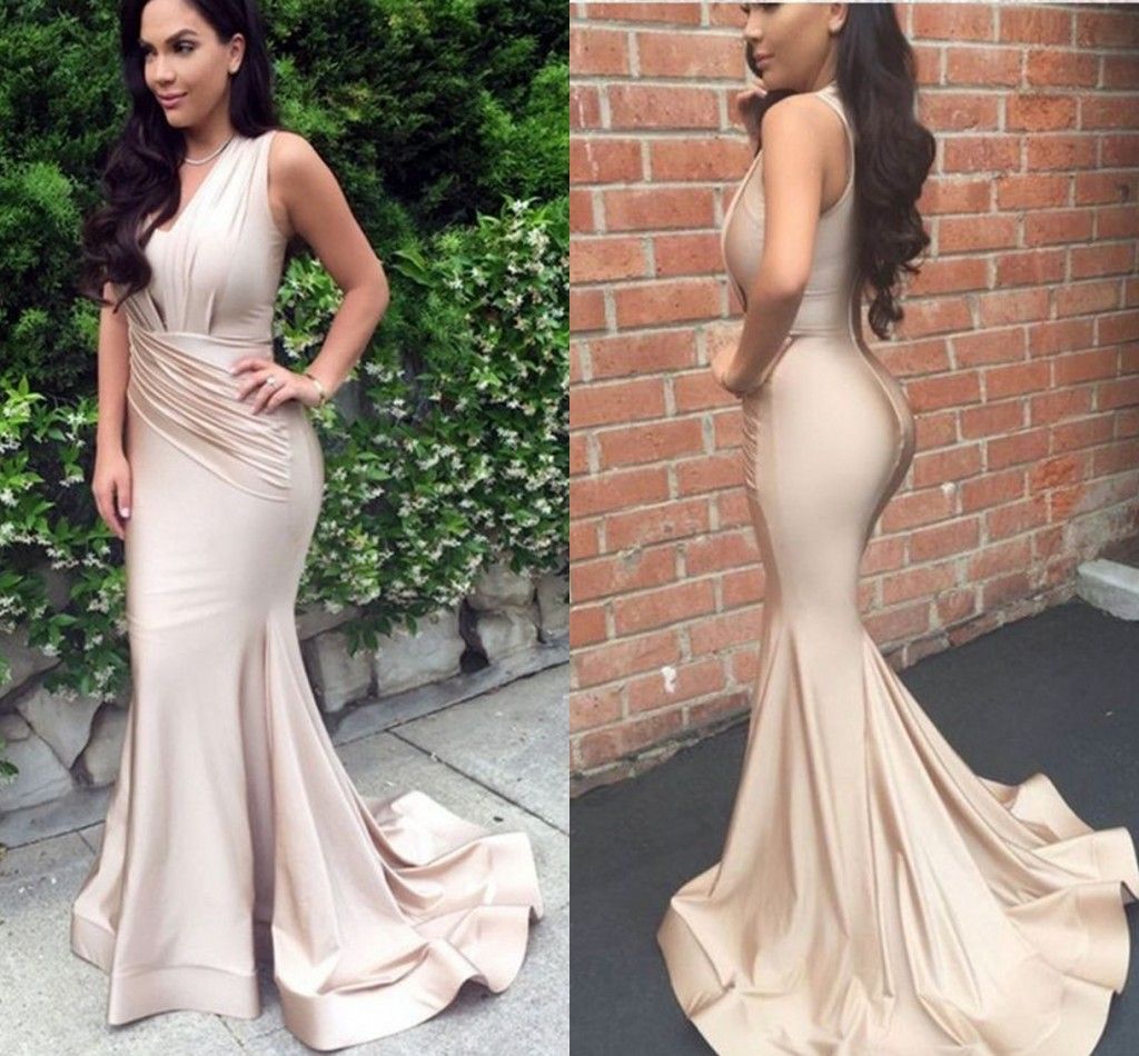 champagne satin mermaid dress