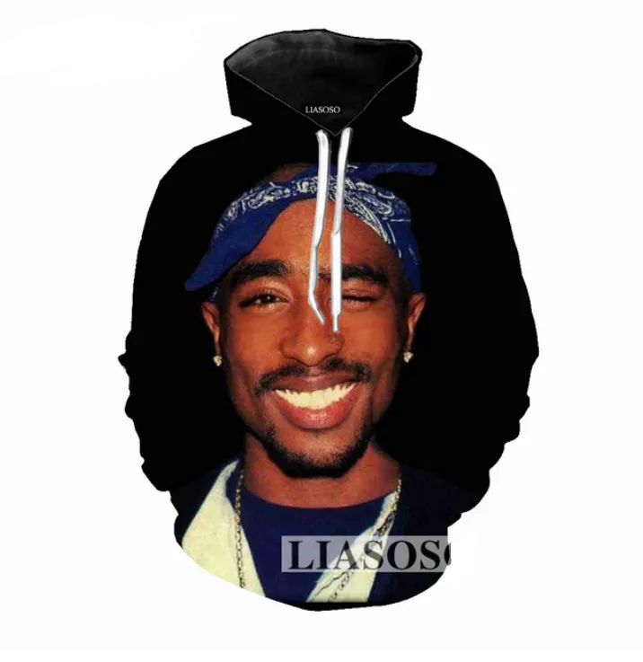 Mens 3D Print Hoodie Sweater Sweatshirt Rapper Tupac 2Pac Jacket Pullover Tops