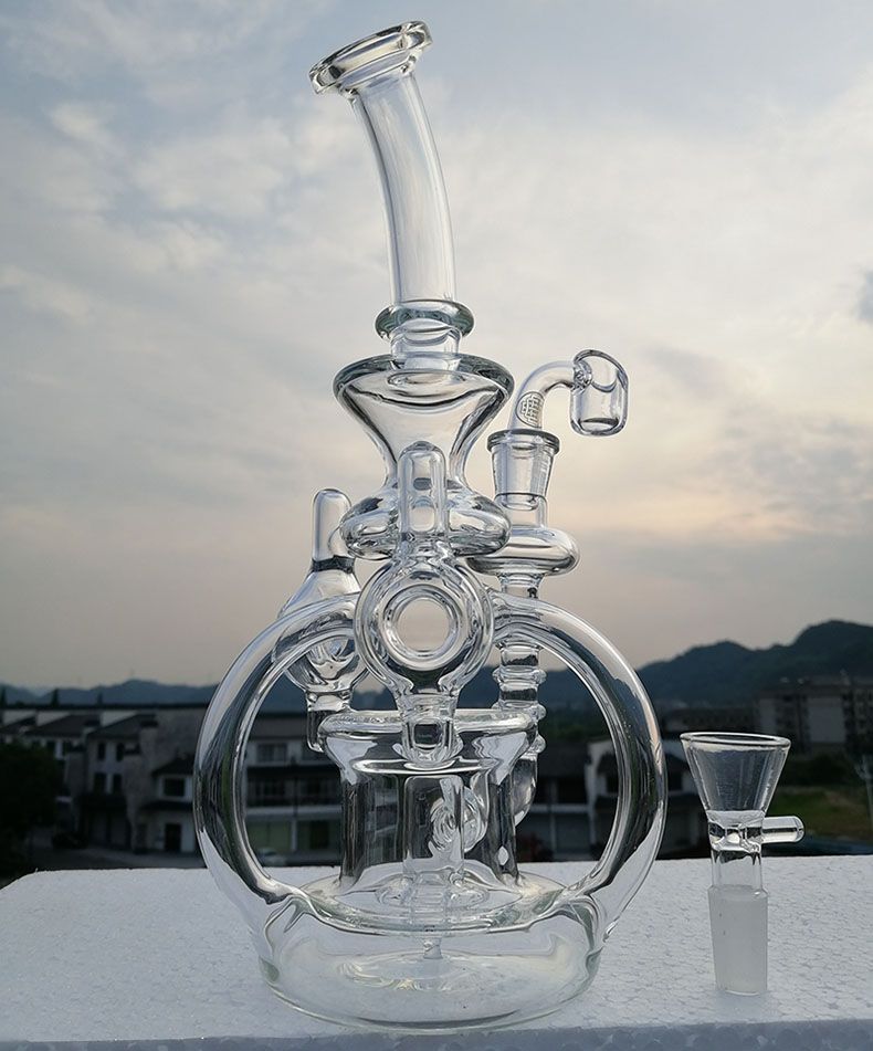 2021 Recycler Glass Bong New Water Pipes With Thick 4mm Quartz Banger Oil Burner Glass Oil Rig