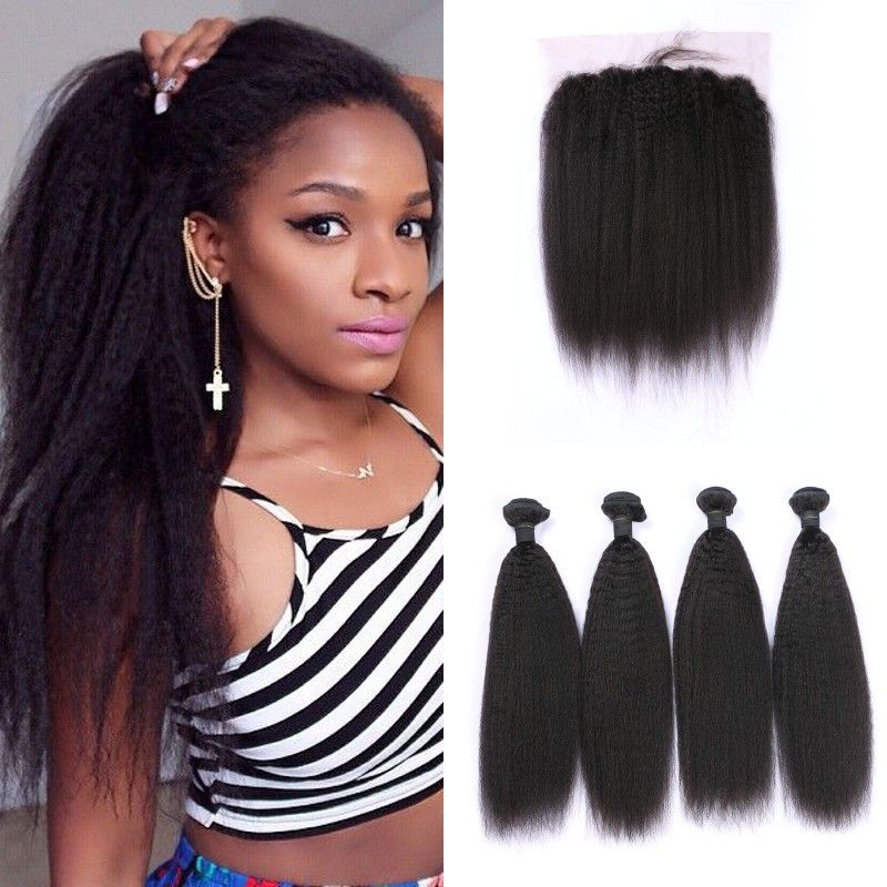 13 6 Full Frontal Lace Closure With Brazilian Virgin Human Hair Bundles Kinky Straight Hair Weaves Closure Natural Hair Weave Styles Curly Hair Weave