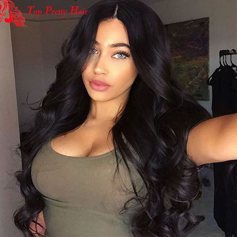 Natural Wavy Full Lace Wigs Middle Part Long Natural Looking Jet