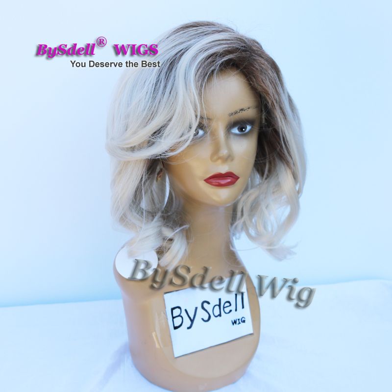 Drag Queen Free Part Dark Root Ombre Polished Ash Blonde Color Hair Wig Synthetic Short Cut Wavy Hair Wigs For Men Drag Queen Canada 2019 From