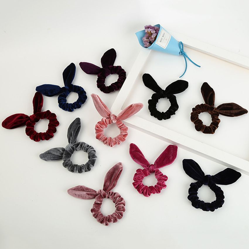 2020 Good Quality Velvet Bunny Ear Scrunchies Soft Rabbit Ear Elastic