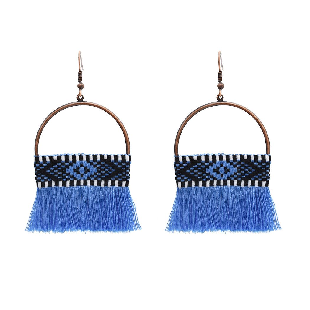 Ethnic African Tribal Swadeshi Khadi Handloom Cotton Tassel Drop Earrings In Perfect For Boho