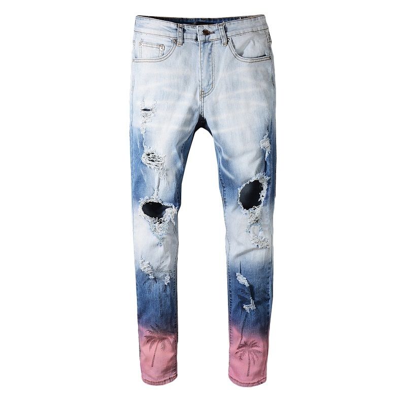Mens Destroyed Ripped Skinny Denim Jeans Stretch Patches Biker Pants Trousers