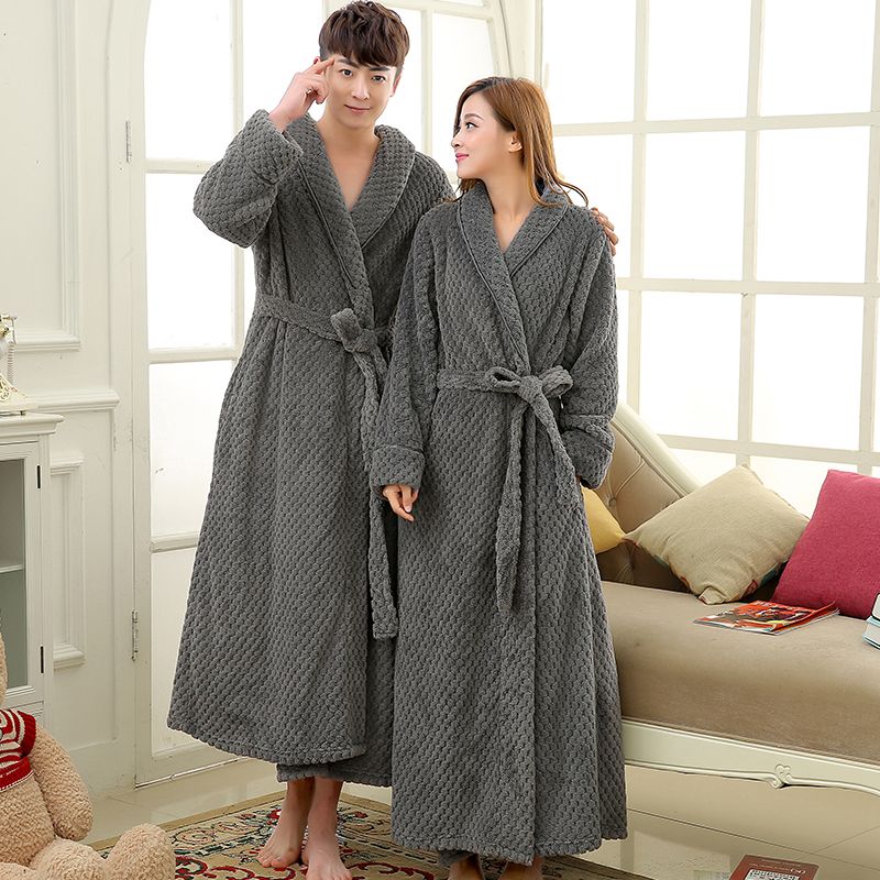 Gocgt Mens Loose Plush Spa Robe Fleece Kimono Flannel Long Bathrobe 
