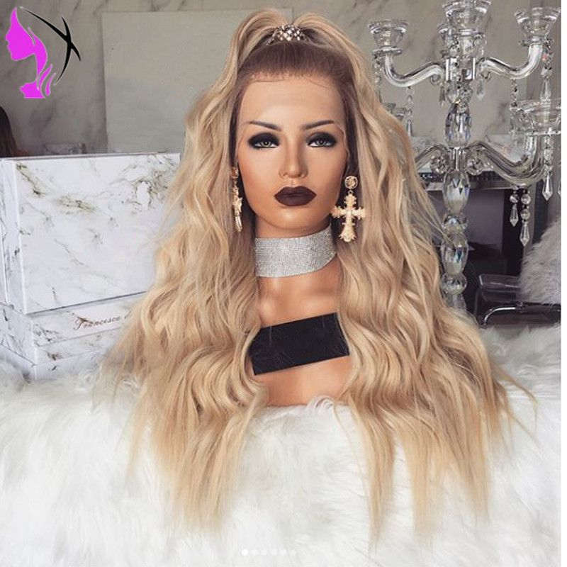 180 Density Half Hand Blonde Wig Body Wave Ombre Synthetic Hair