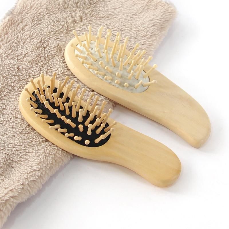 Hair Straightener Brush Wood Pointed Handle Steel Teeth Massage
