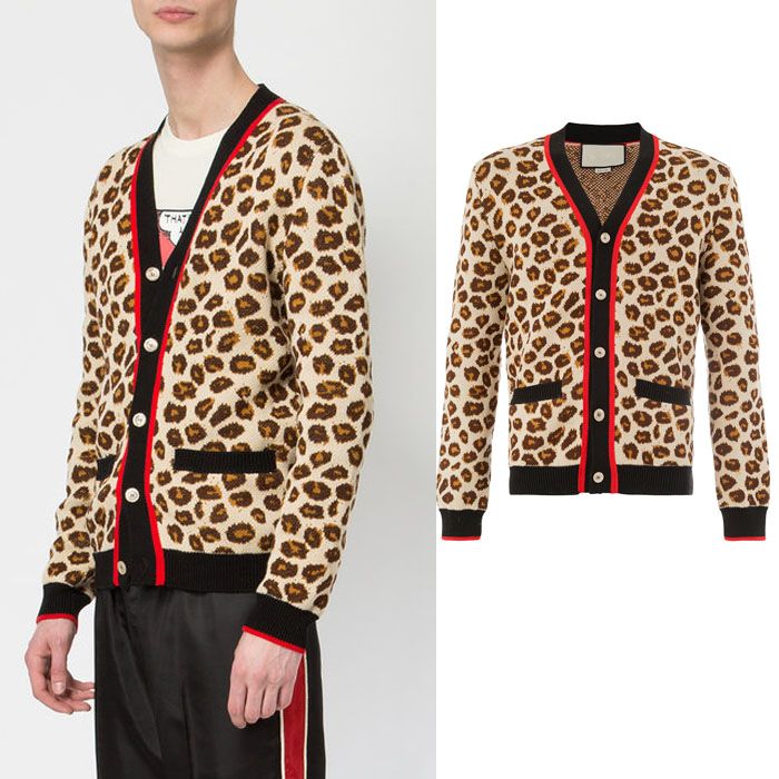 mens animal print cardigan