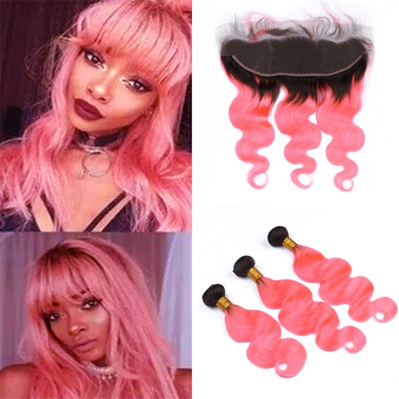 2019 Virgin Malaysian Ombre Pink Human Hair Weave With Lace