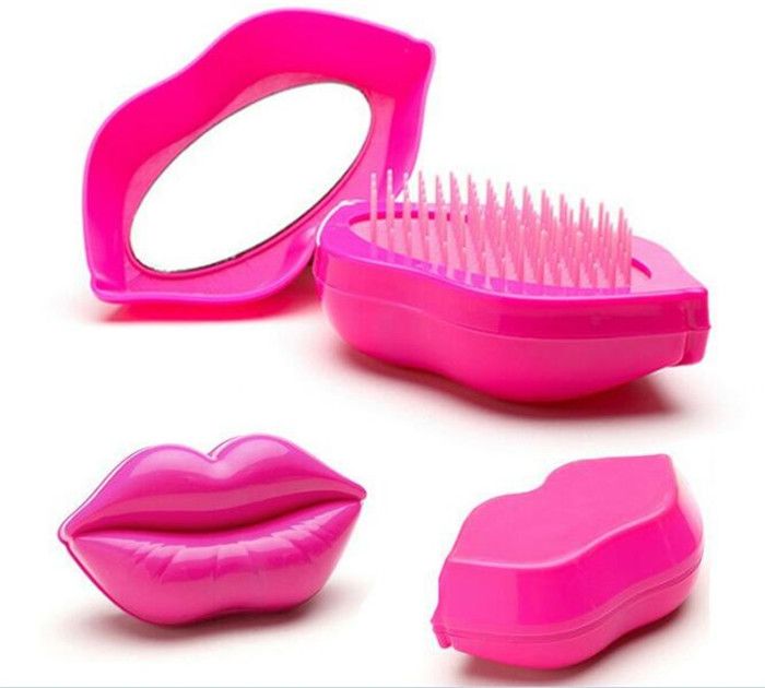 Fashion Hairbrush Girls Makeup Brush And Mirror Sets Big Mouth
