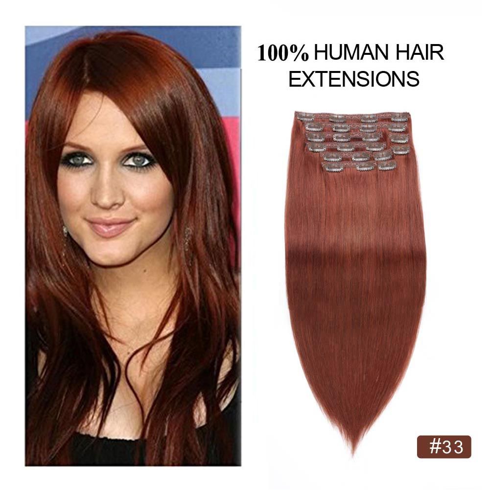 Copper Auburn Clip Hair Extensions Human Hair Clip On Extensions