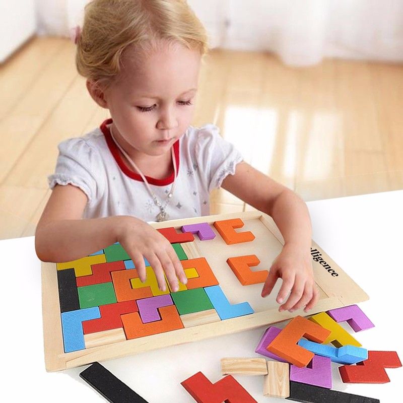 Children Wooden Tangram Teaser Toys Tetris Game Educational Kids Boys Girls Toy